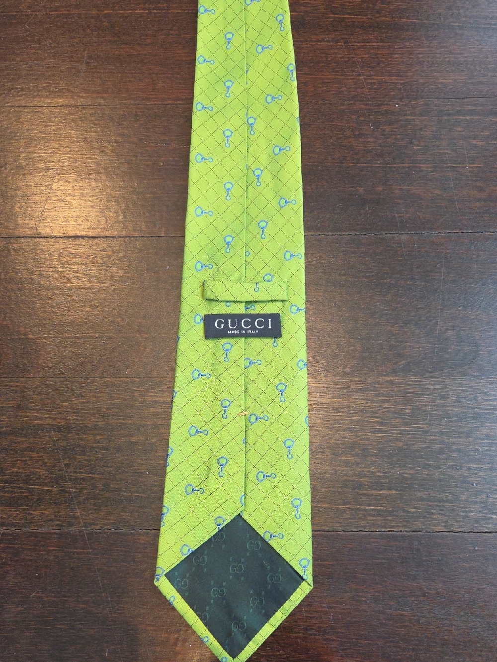 NWOT MEN'S GUCCI GREEN AND BLUE NECK TIE 100% SILK $250 MADE IN ITALY - Picture 2 of 3